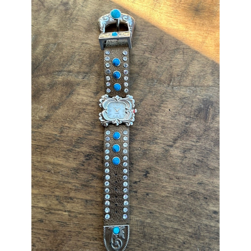 Geneva Western Cowgirl Watch Turquoise Rhinestone Leather Cuff Concho Belt